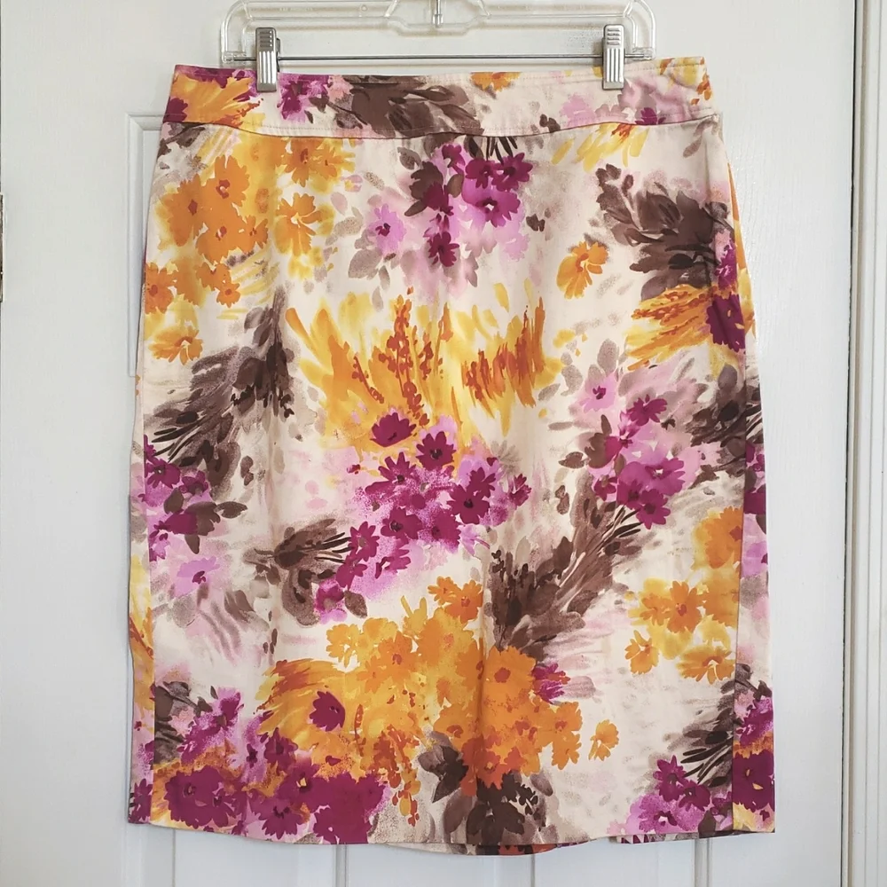 Vintage Sunny Leigh Floral Pencil Skirt Magenta Yellow Brown Size 14 - Picture 3 of 11